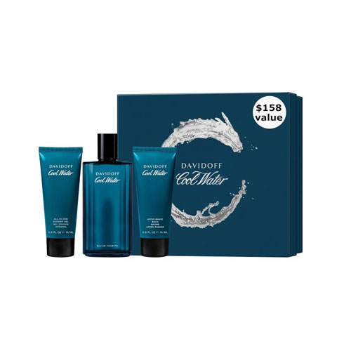 SET DAVIDOFF COOL WATER MEN ( 3 PC ) 4.2 OZ EDT SP  / 2.5 OZ SG /2.5 OZ ASB (NEW UPC )
